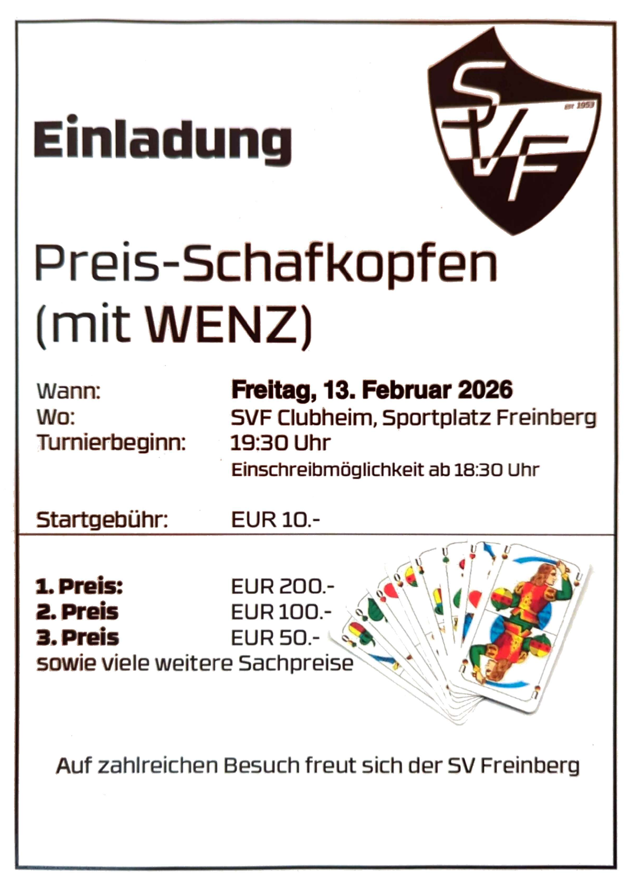 Featured image for Einladung zum Preisschafkopfen (mit Wenz)
